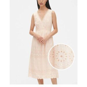 Eyelet Embroiered V Neck Midi dress NWOT